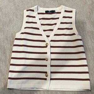 Striped Sleeveless Cardigan with Gold Buttons